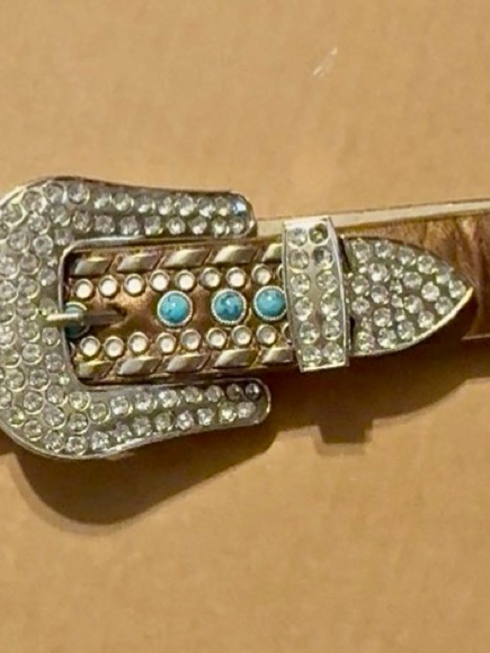 Unbranded Rhinestone Western-Style Women’s Belt with Turquoise Accents - Brown